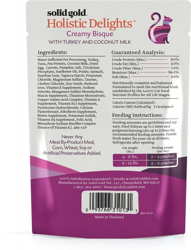Solid Gold Holistic Delights Grain Free Creamy Bisque with Turkey & Coconut Milk Wet Cat Food Pouch