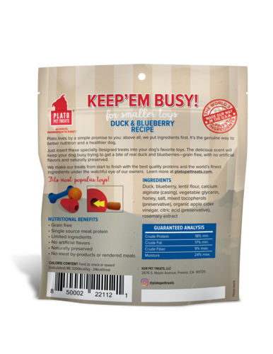 Plato Keep’Em Busy Duck & Blueberry Meat Sticks for Smaller Toys