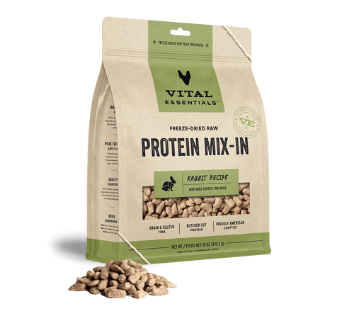 Vital Essentials Freeze Dried Raw Protein Mix-In Rabbit Recipe Mini Nibs Topper for Dogs