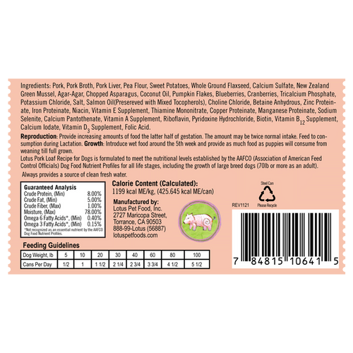 Lotus Grain Free Pork Loaf Recipe Dog Food