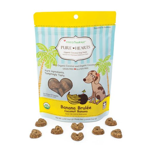CocoTherapy Pure Hearts Coconut Cookies Banana Brulée - Organic Treat for Dogs