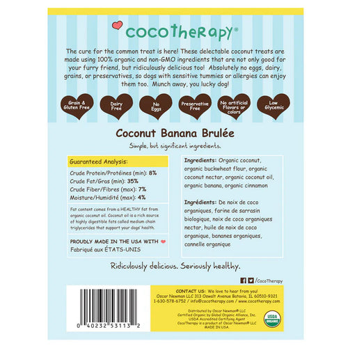 CocoTherapy Pure Hearts Coconut Cookies Banana Brulée - Organic Treat for Dogs