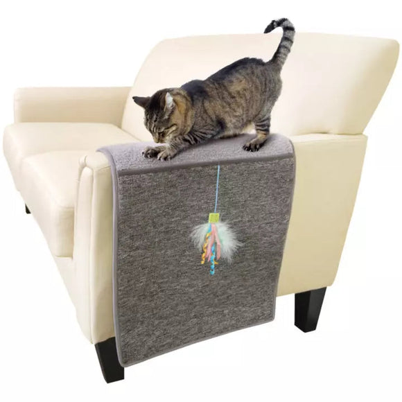 Petlinks Claw Cushion Furniture Protecting Carpet & Sherpa Cat Scratch Mat with Dangling Ribbon Toy Drapes on Furniture