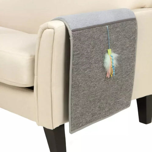 Petlinks Claw Cushion Furniture Protecting Carpet & Sherpa Cat Scratch Mat with Dangling Ribbon Toy Drapes on Furniture