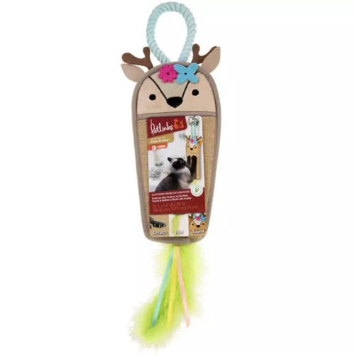 Petlinks® Fawn Frenzy Hanging Jute Cat Scratcher & Plush Fawn Electronic Sound Cat Toy