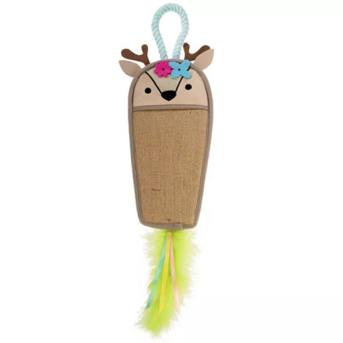 Petlinks® Fawn Frenzy Hanging Jute Cat Scratcher & Plush Fawn Electronic Sound Cat Toy