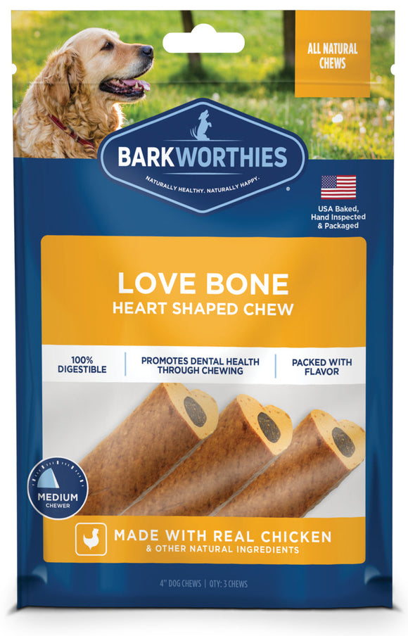 Barkworthies Heart Shaped Chew Love Bone Dog Treats