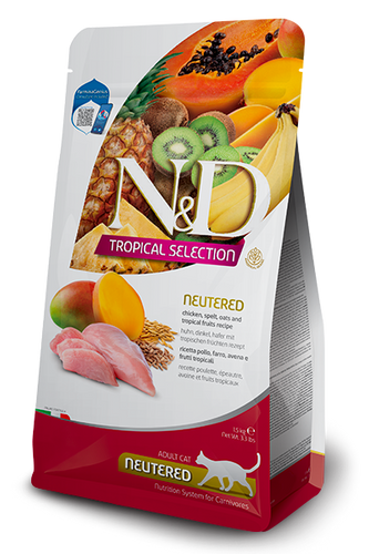 Farmina N&D Tropical Selection Neutered Chicken, Spelt, Oats and Tropical Fruits Cat Food